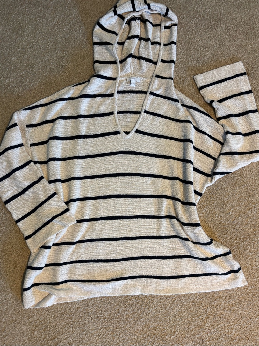 J. Jill Cream and Black Striped Hooded Knit Top
